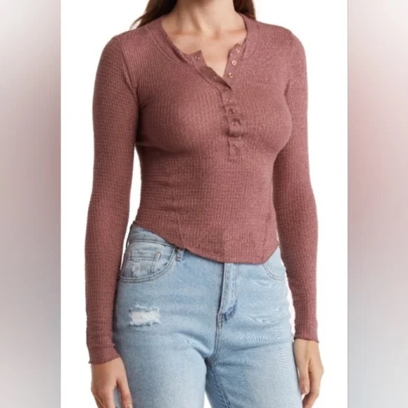 Set of 2 Free People Intimately Thermal Crop Top Duo Waffle Thermal Button-Front - Picture 16 of 16